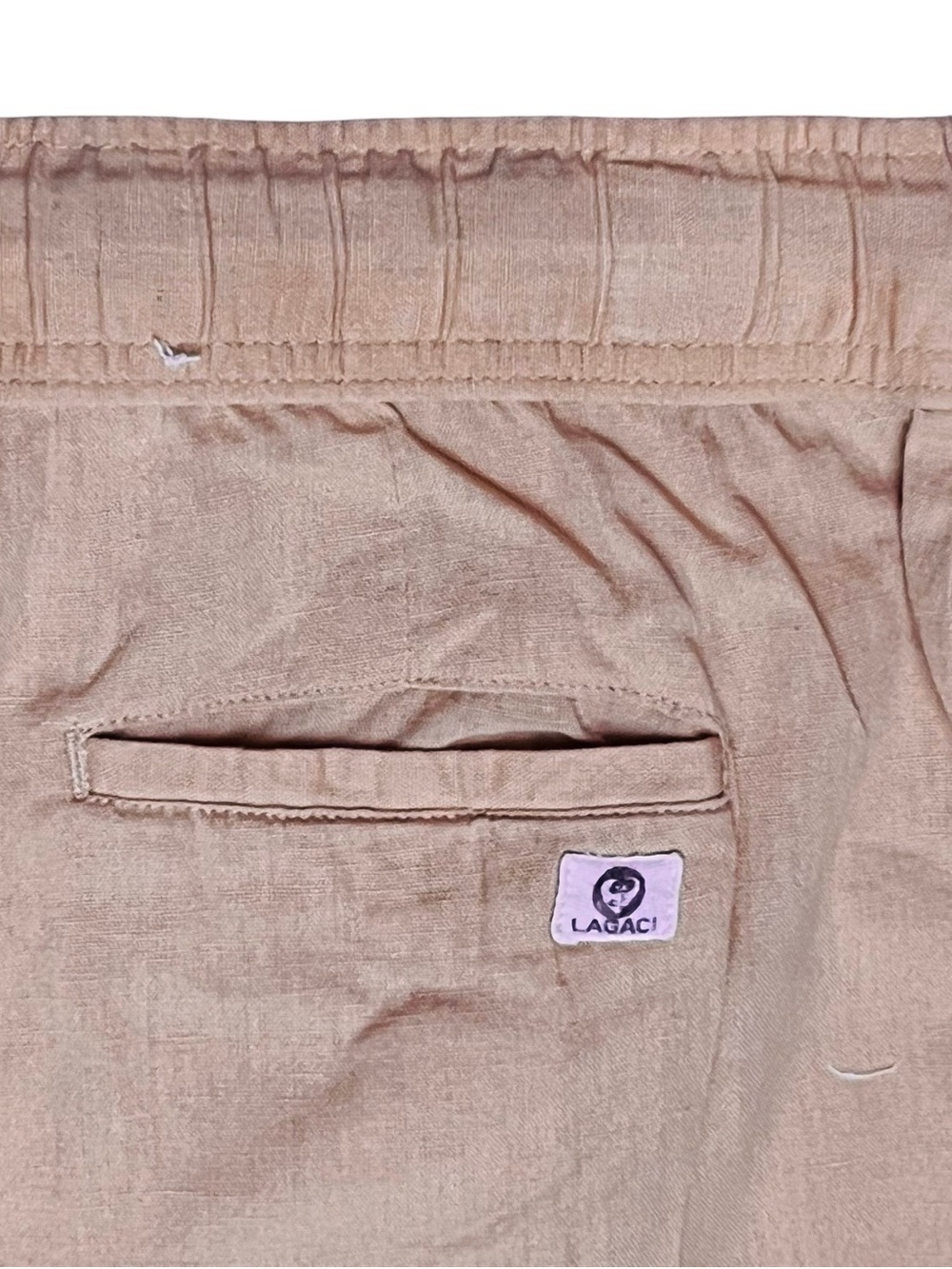Lagaci  Crop Pants Linen Blend Tan Beach Drawstring Elastic Pull On Pockets Sz L - Picture 6 of 12